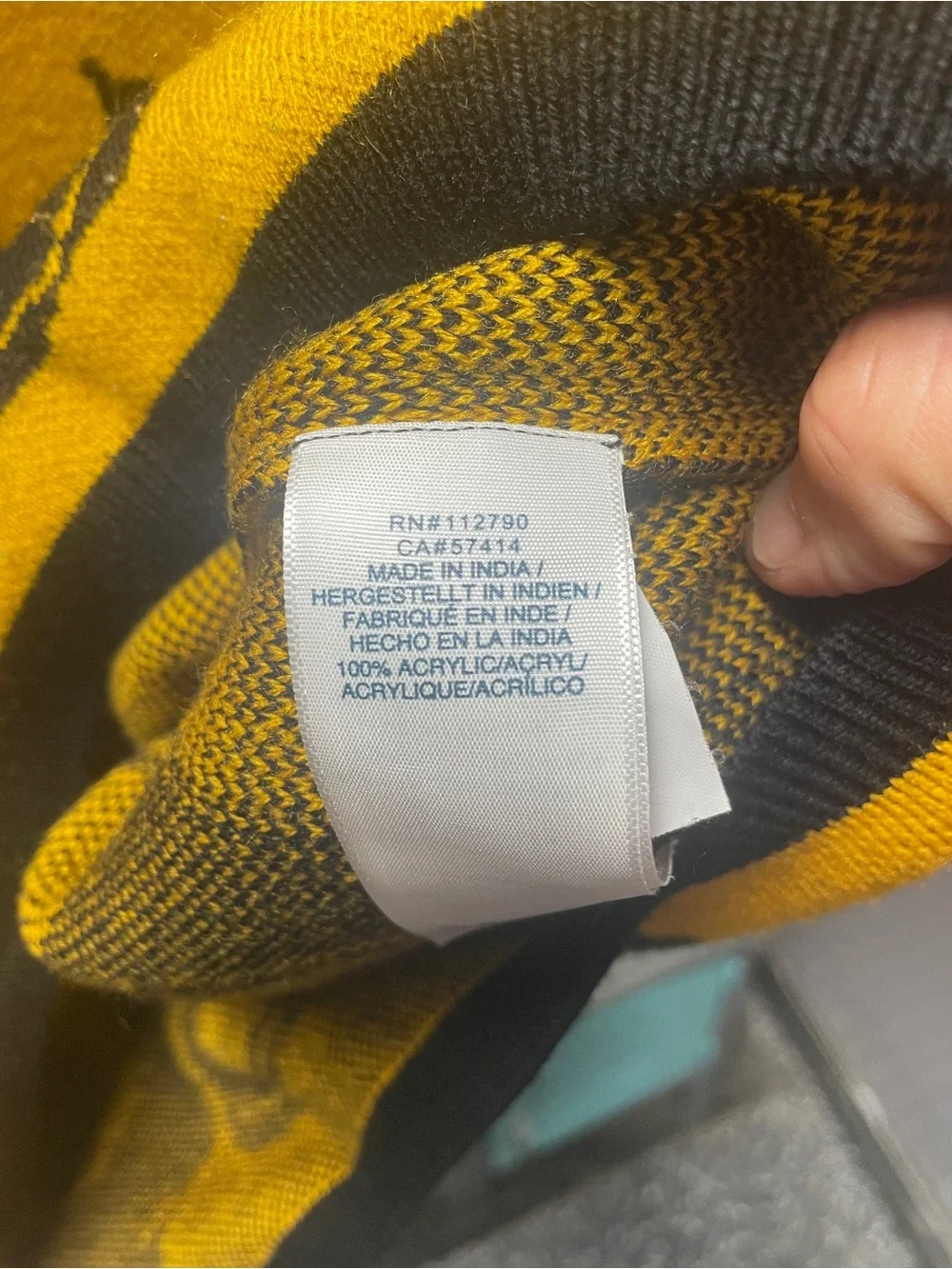 True Religion Men's Mustard Yellow and Black V-Neck Graphic Sweater